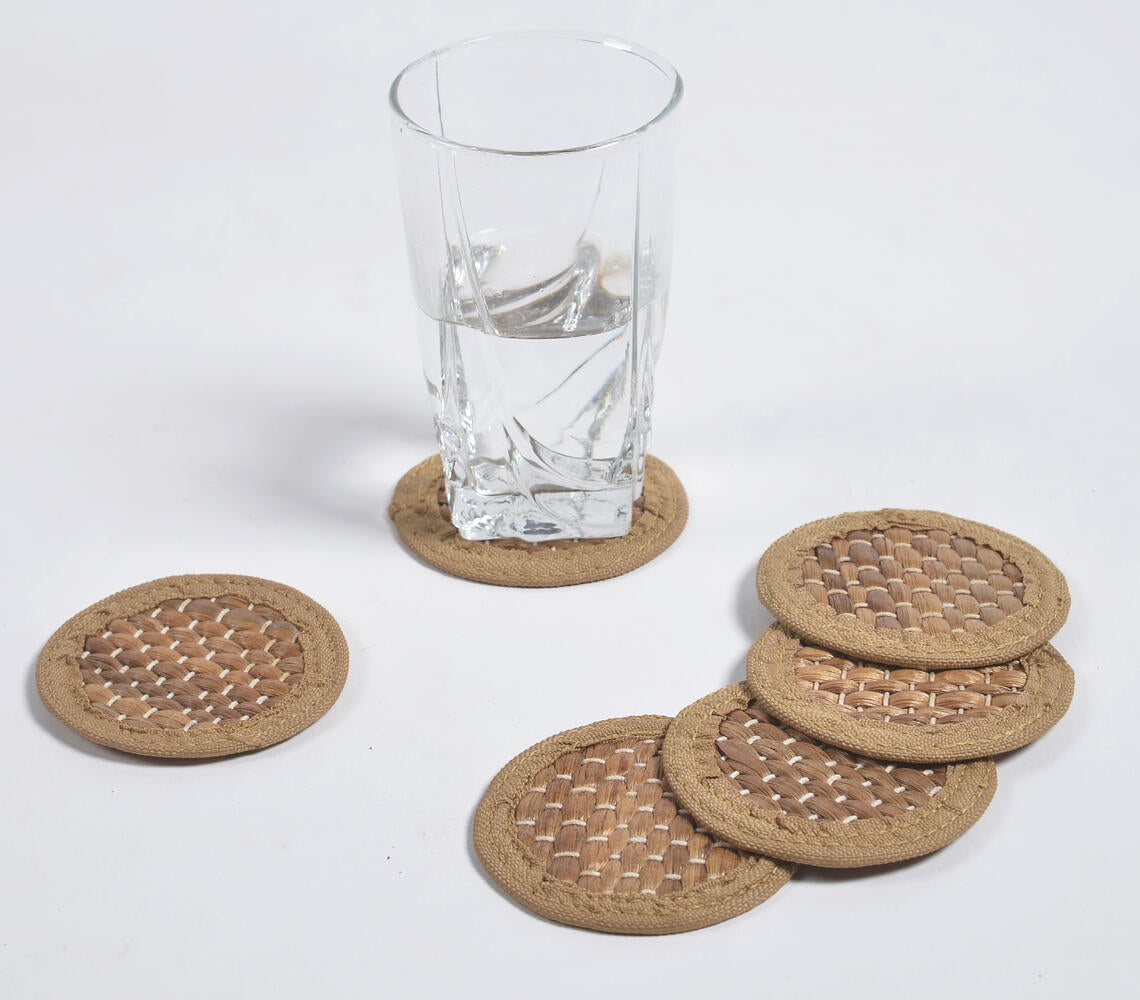 Woven Water Hyacinth Coasters (Set Of 6)-Qalara-Urbanheer