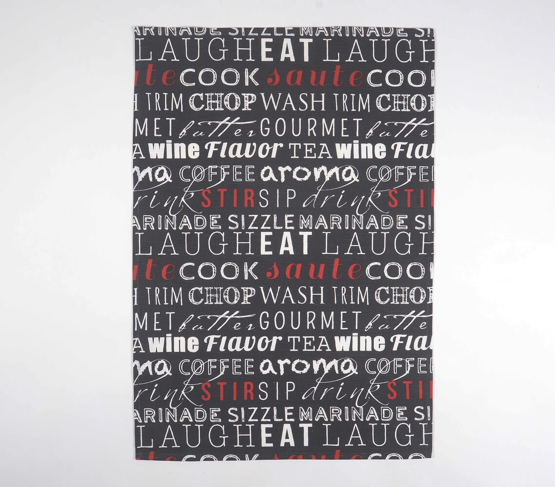 Handwoven Cotton Typographic Kitchen Towels (Set Of 3)-Qalara-Urbanheer