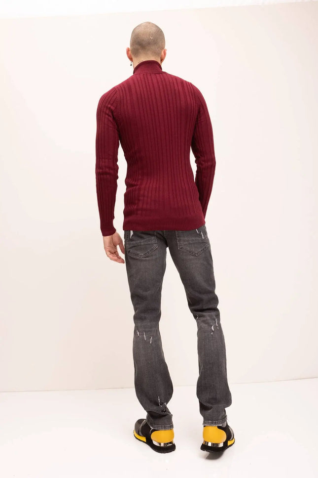Roll Neck Ribbed Sweater - Burgundy-Clothing - Men-Ron Tomson-Urbanheer