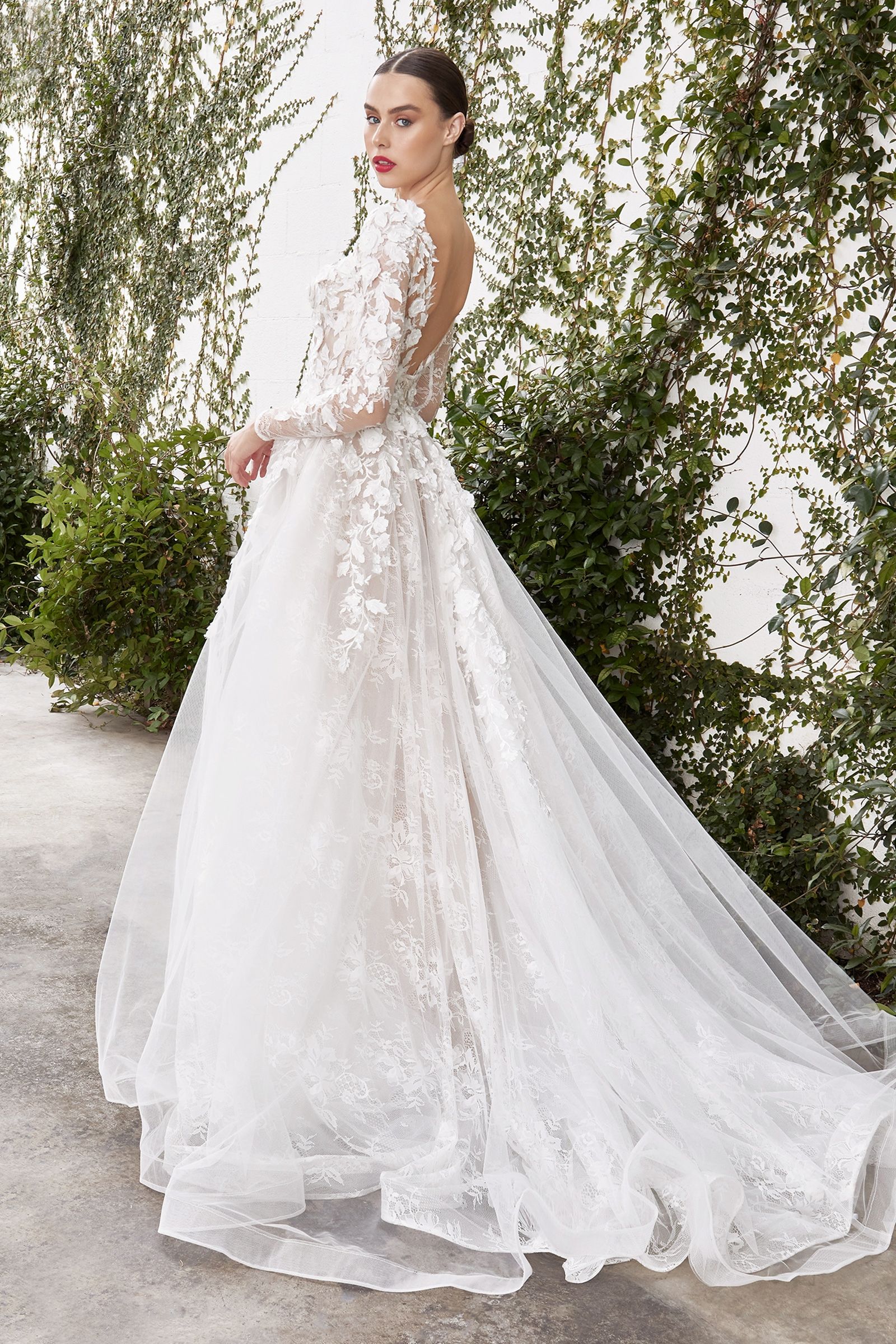 Yvaine Long Sleeves Classic V-Neck Long Wedding Dress CDA1067W