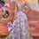Lisianthus Printed Organza a-line Cute V-neck Formal Floral Violet Bodice Prom & Gala Dress CDA1135-0