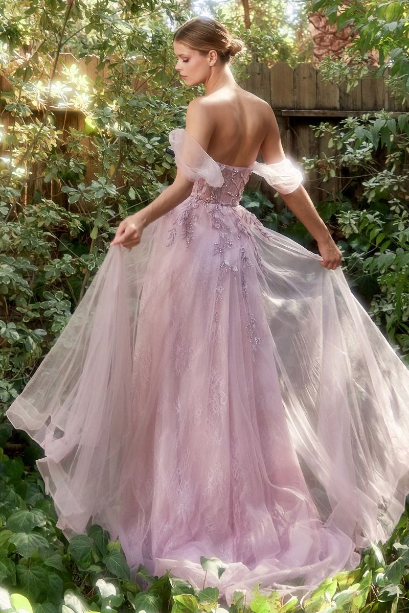 Off The Shoulder Birds Of Romance A-Line Tulle Gown-Evening-Tux-USA-12-Haze Blue-Urbanheer