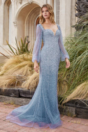 Diamond Ombre Long Sleeves Long Dress-CIND-8-SMOKY-BLUE-Urbanheer