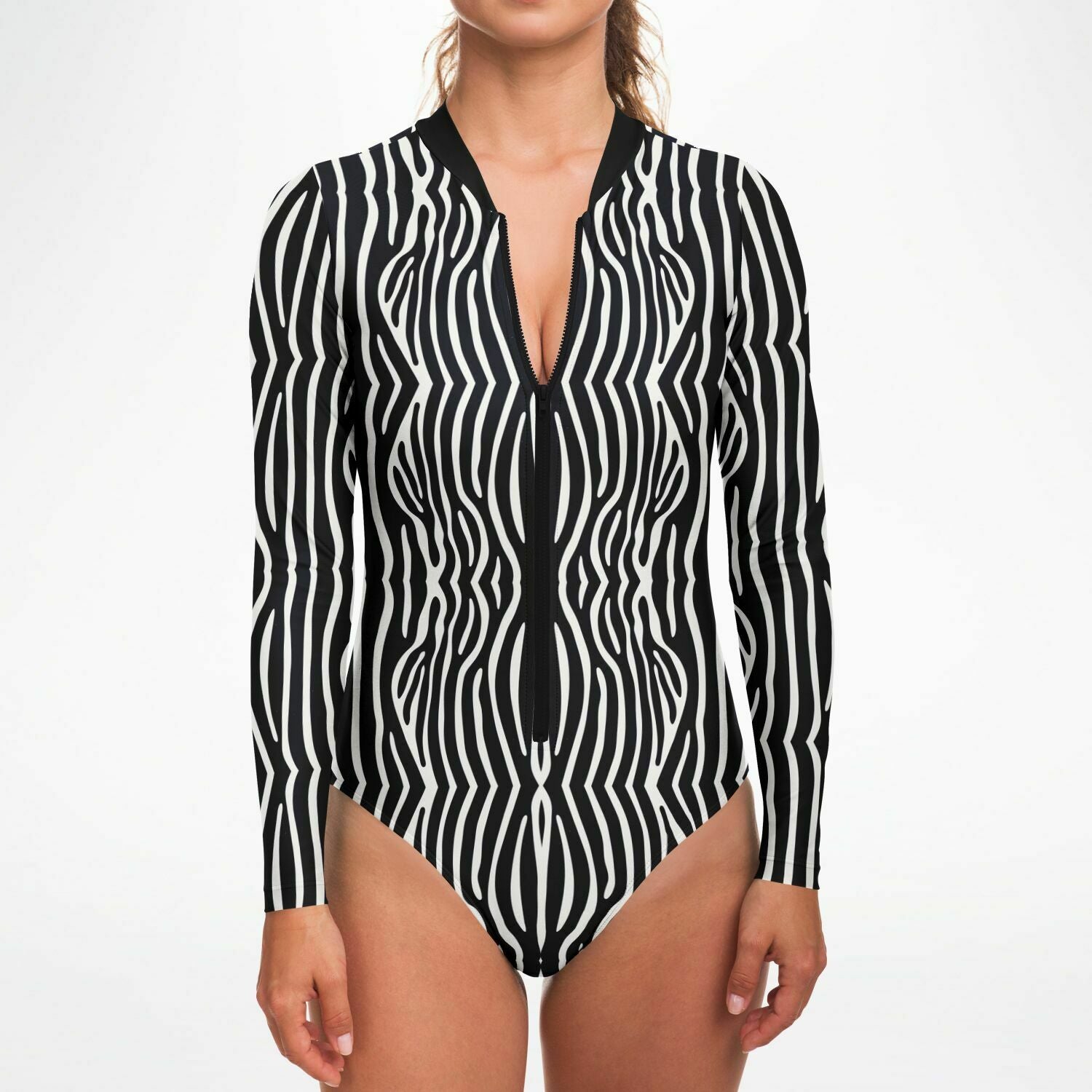 Graphic Zebra Long Sleeve Bodysuit-Subliminator-XS-Urbanheer