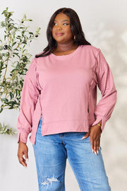 Culture Code Full Size Round Neck Exposed Seam Slit Top-Street 360-L. Red Bean-S-Urbanheer