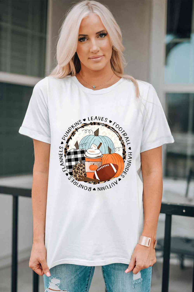 Pumpkin Graphic Round Neck Cuffed T-Shirt-UHX-Urbanheer