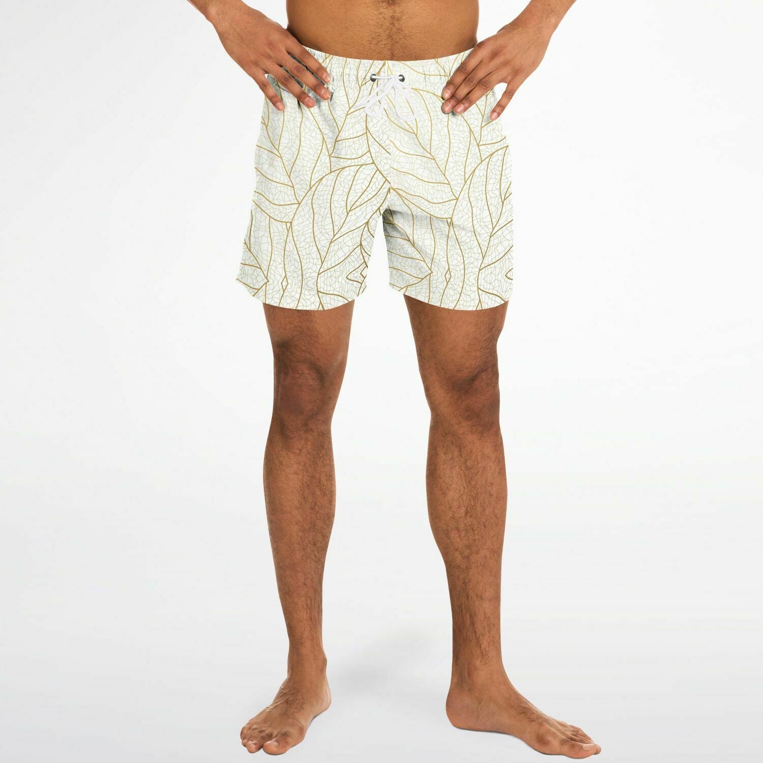 Abstract Gold Leaf 5.5" Men Swim Shorts-Subliminator-XS-Urbanheer