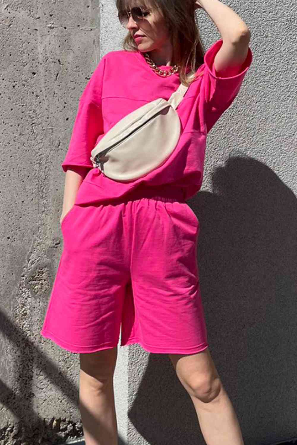 Round Neck Long Sleeve Top And Shorts Set-Street 360-Banana Yellow-S-Urbanheer