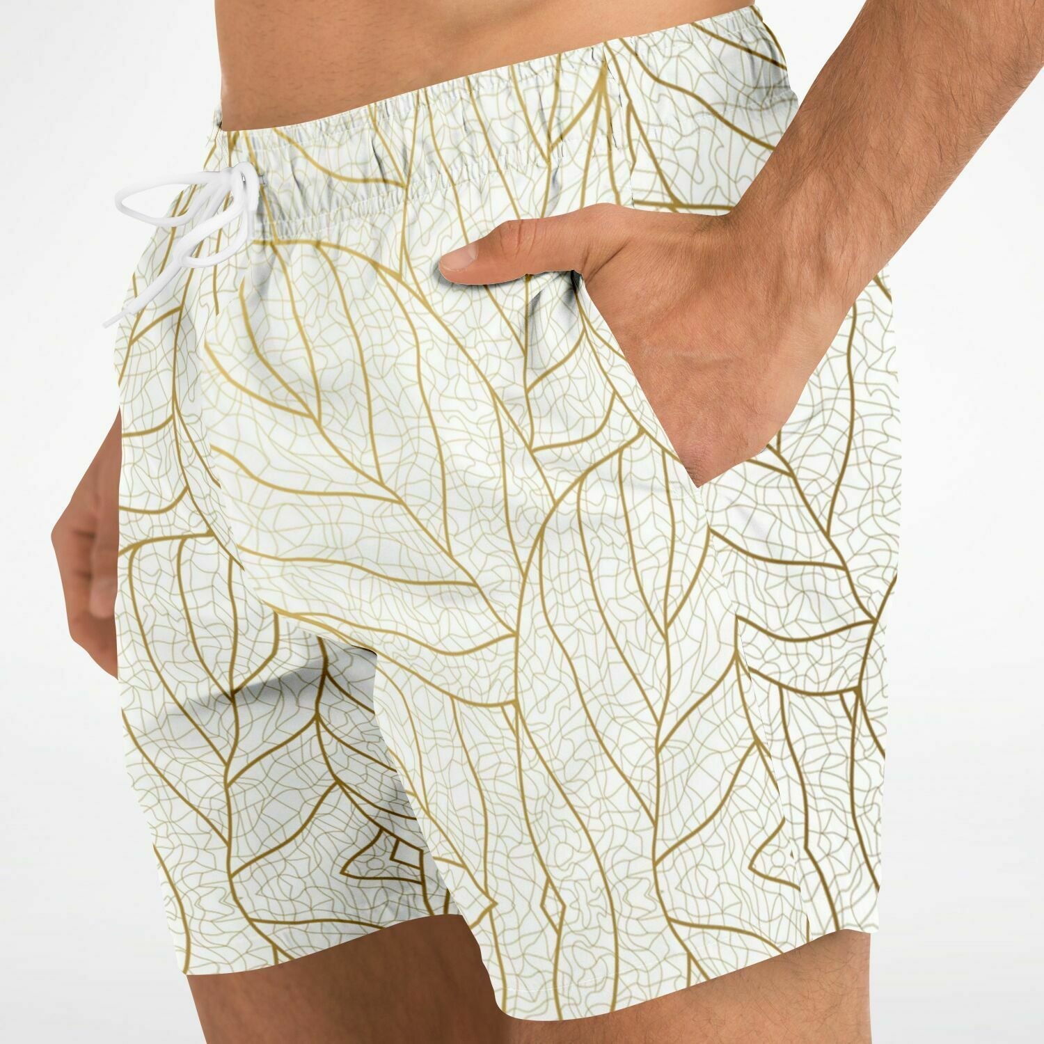 Abstract Gold Leaf 5.5" Men Swim Shorts-Subliminator-XS-Urbanheer