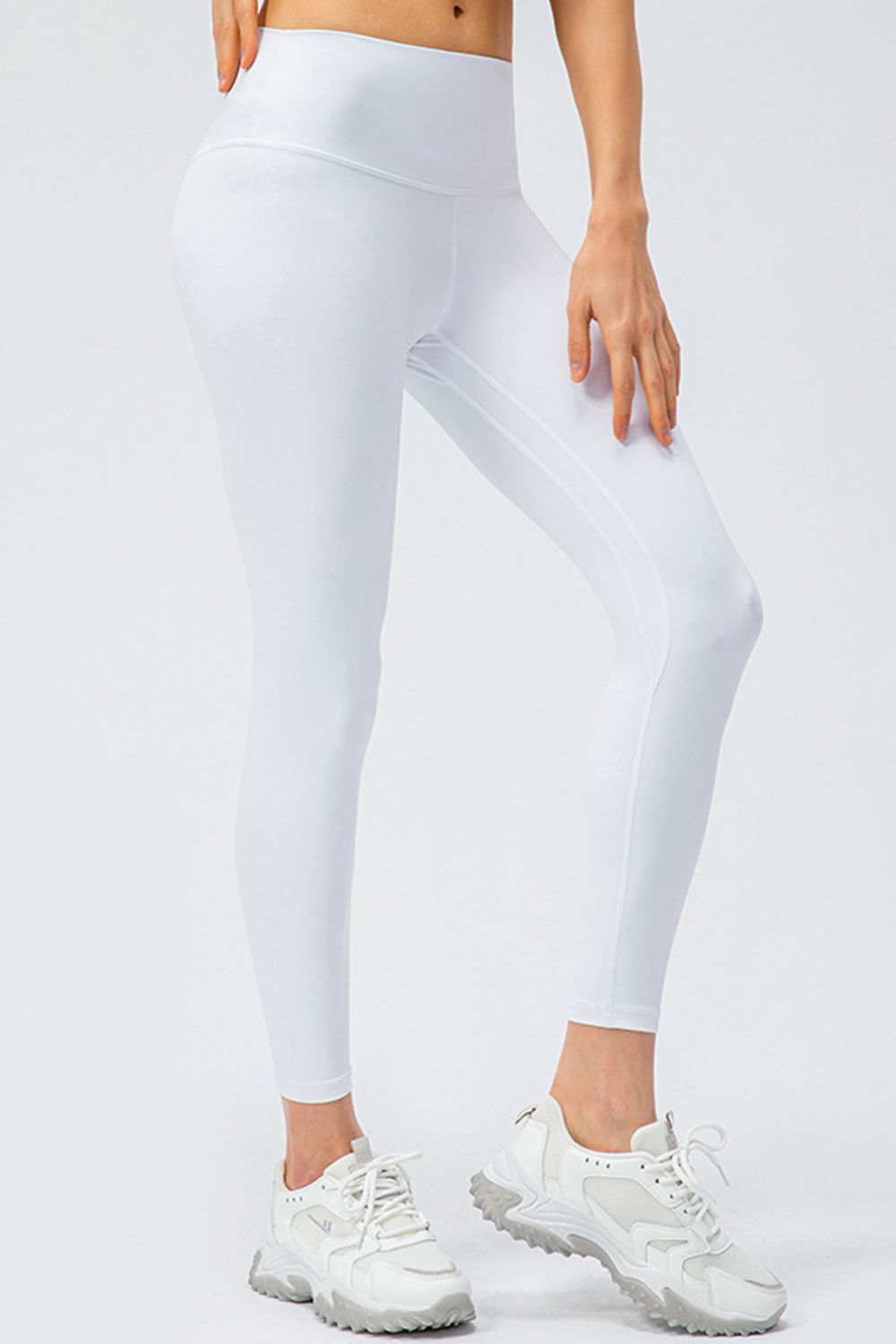 Wide Waistband Slim Fit Active Leggings-Street 360-White-S-Urbanheer