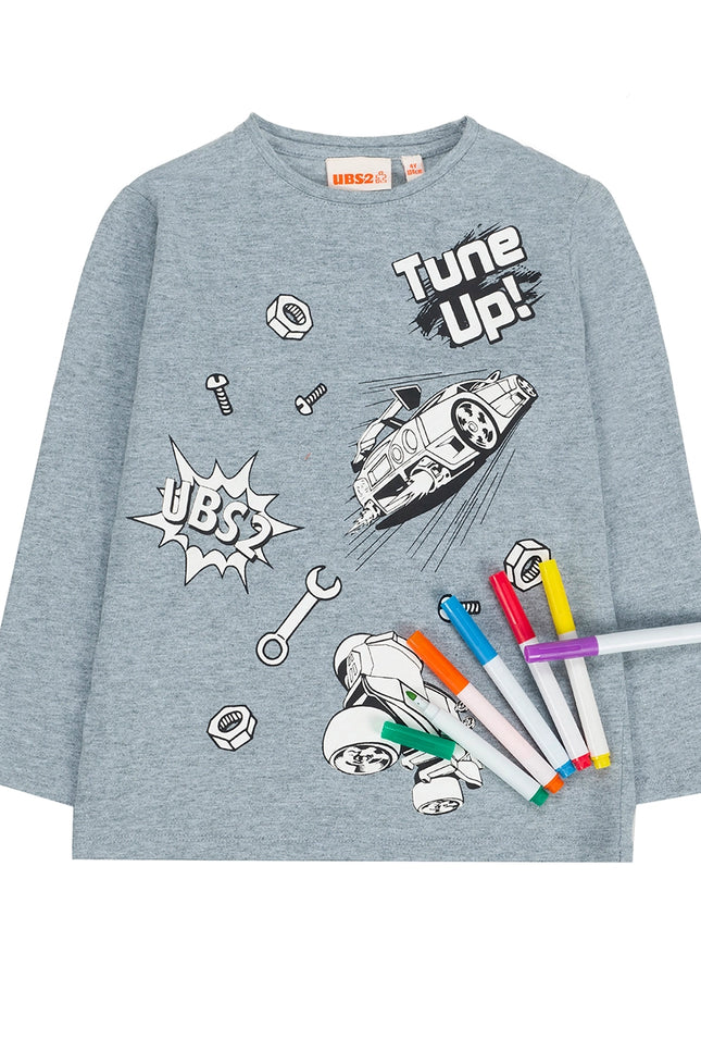 Ubs2 Boy'S T-Shirt In Grey Cotton Jersey, Long Sleeves.-UBS2-2-Urbanheer