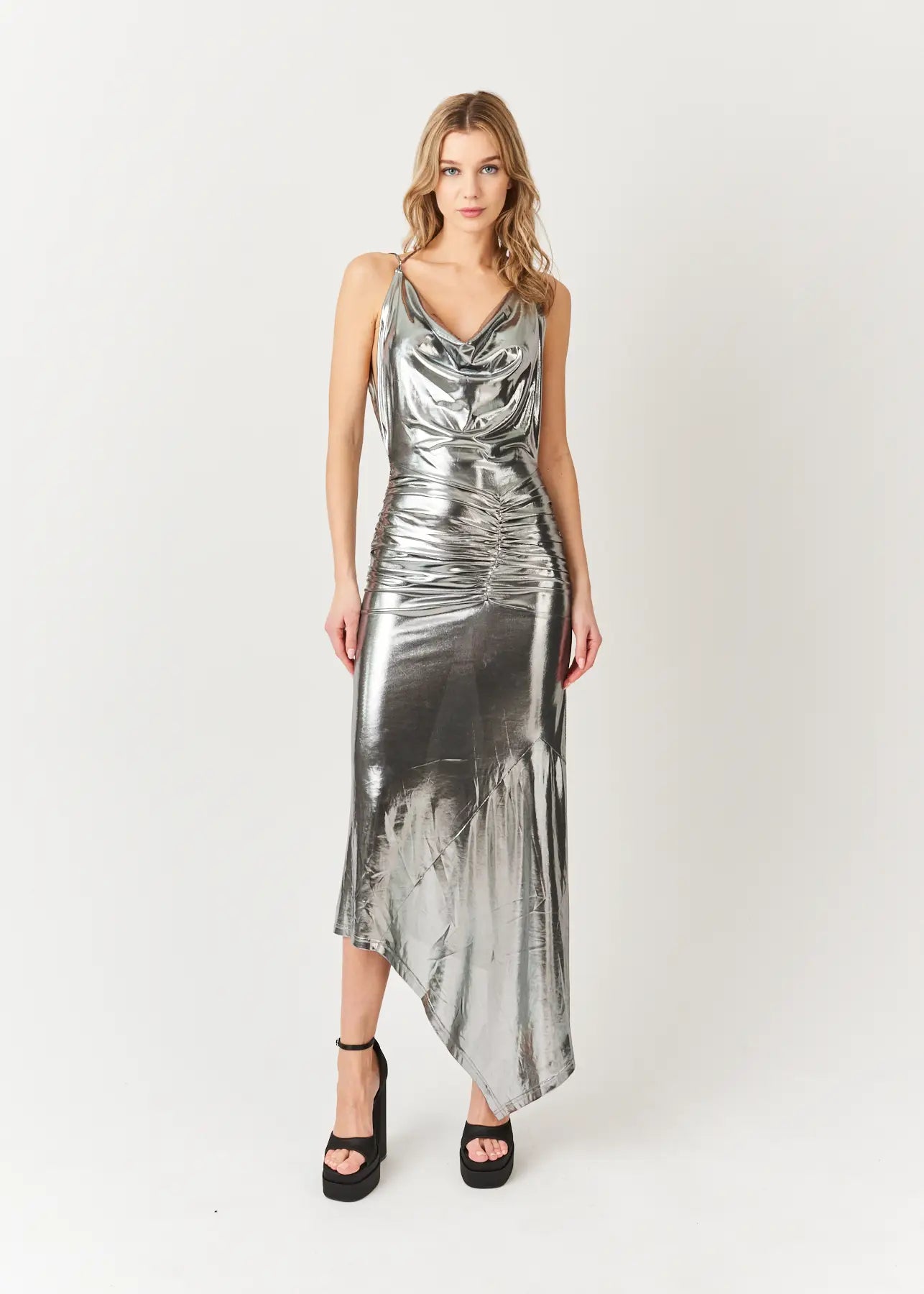 Alaska High Shine Midi Dress-Amy Lynn-S-Silver-Urbanheer