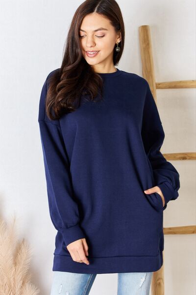 Zenana Oversized Round Neck Long Sleeve Sweatshirt-UHX-Navy-S-Urbanheer