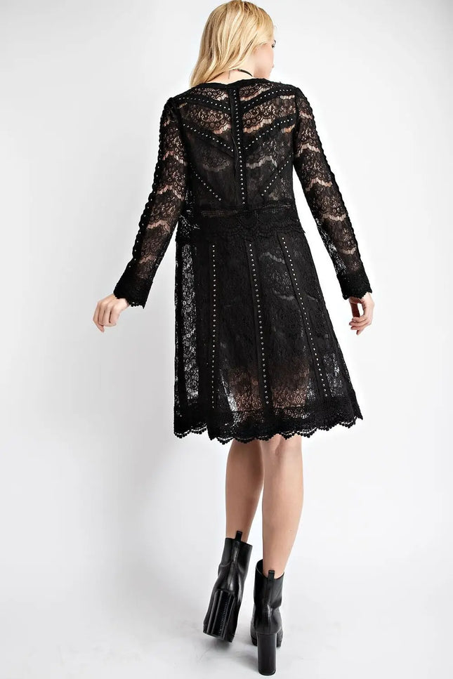 Lace Jacket With Studded Suede Details-Vocal-Urbanheer