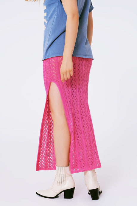 Crochet Maxi Skirt in Pink