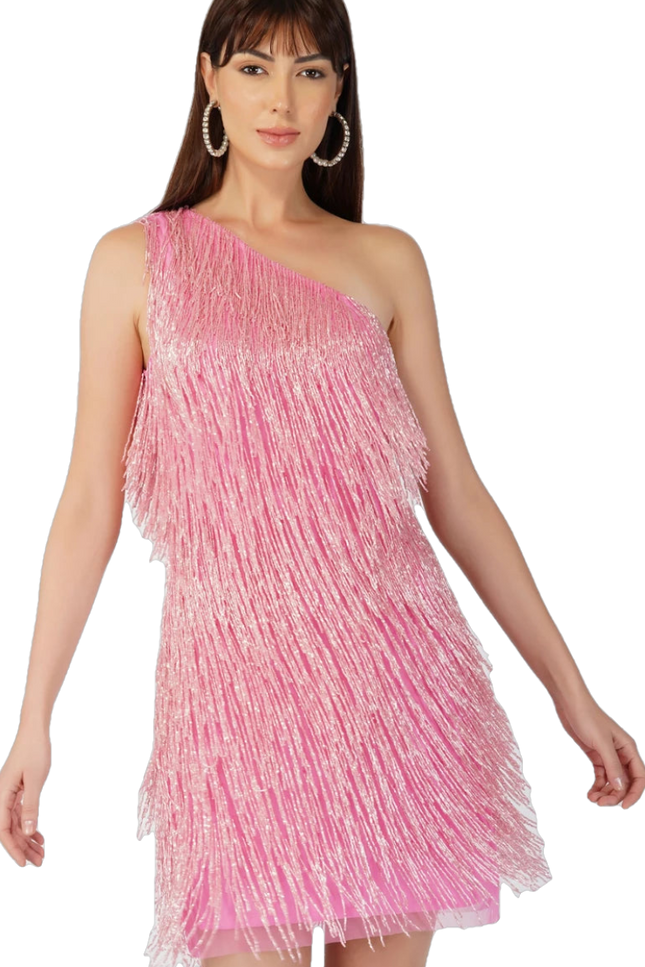 Amarato Mini Dress - Pink-Lace & Beads-Urbanheer