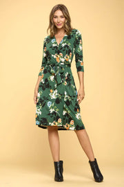 Floral Print V Neck Wrap Dress.-Renee C.-S-Urbanheer