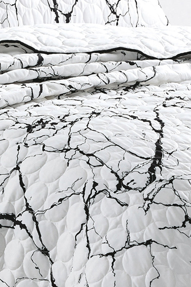 Marble White Modern Abstract Quilt - 3 Piece Set.-linen mart-Urbanheer