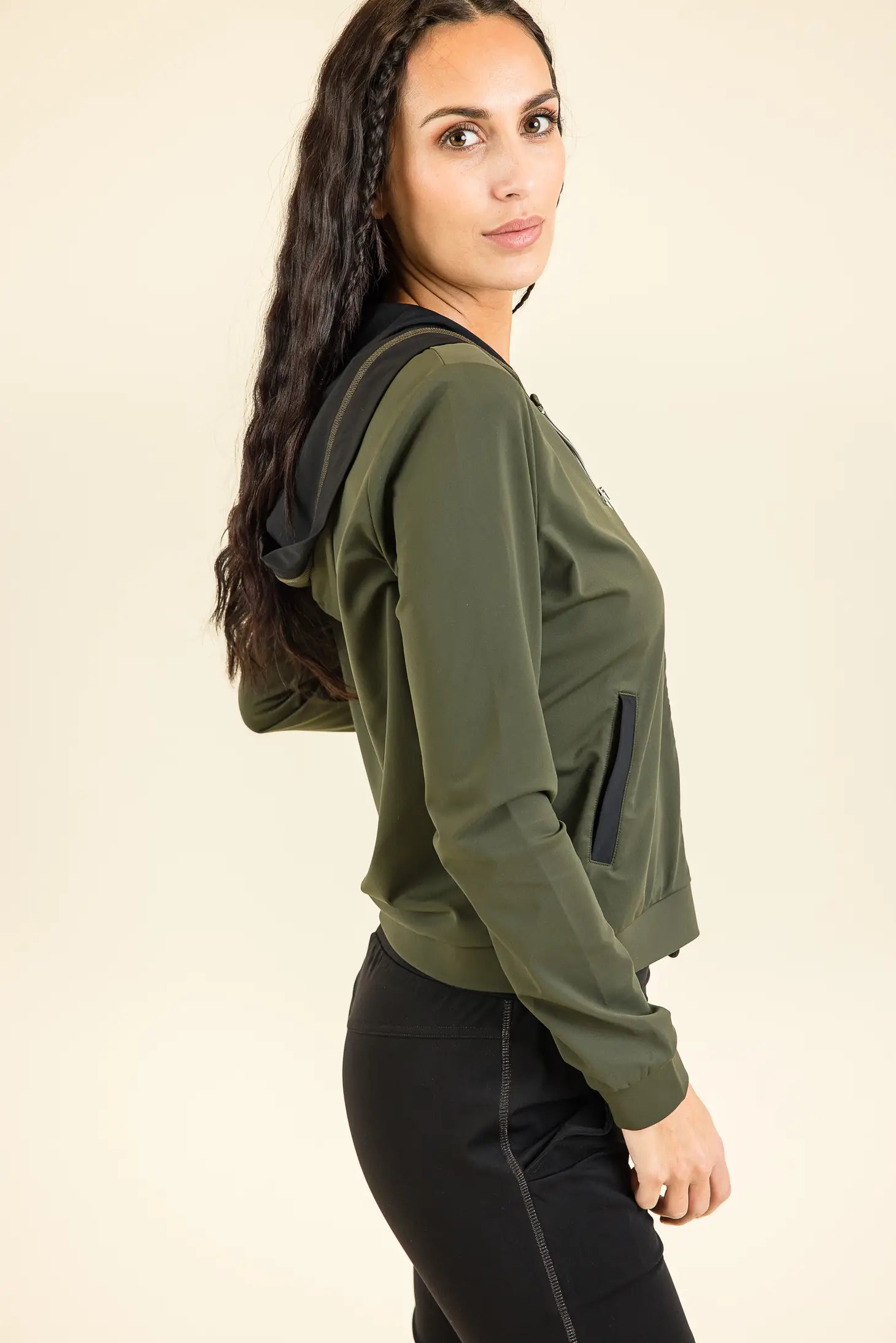 Basics Essentials | Kimy-Hood Plain Khaki/Golden Athleisure Jacket-HBT-XS-Urbanheer