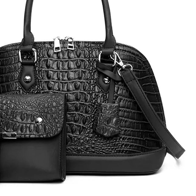 Leyla Womens Handle Bag (3 Piece Set) - Black-Fulfillment Center-Urbanheer