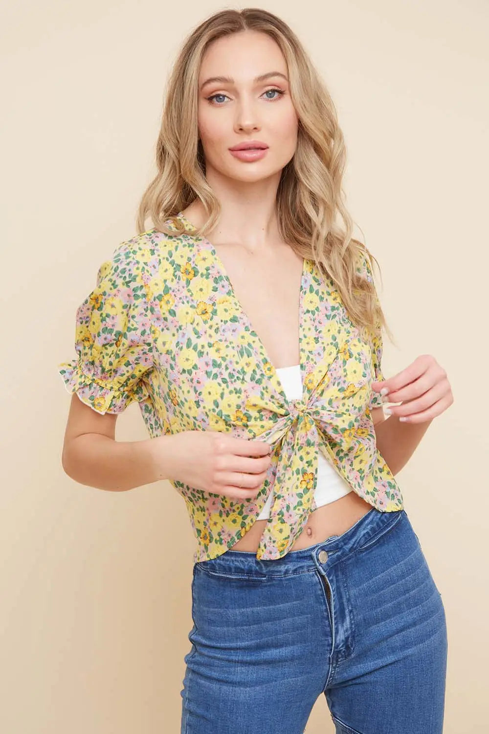 Printed Tie Front Crop Top-Saints & Hearts-S-Urbanheer