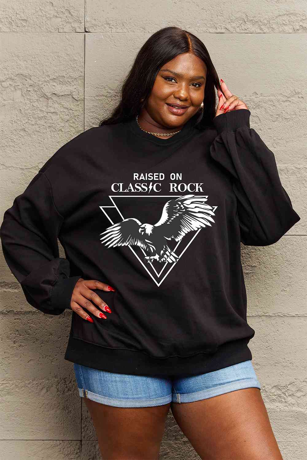 Simply Love Full Size Eagle Graphic Drop Shoulder Sweatshirt-Street 360-Black-S-Urbanheer
