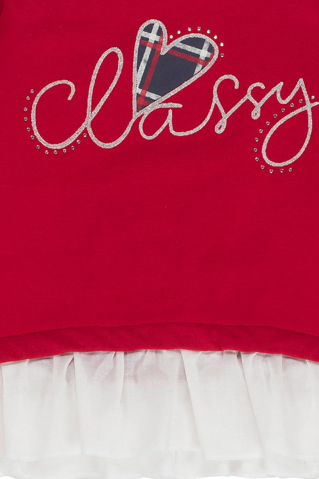Ubs2 Girls Red Stretch Cotton Fleece Sweatshirt With Frill.-UBS2-Urbanheer
