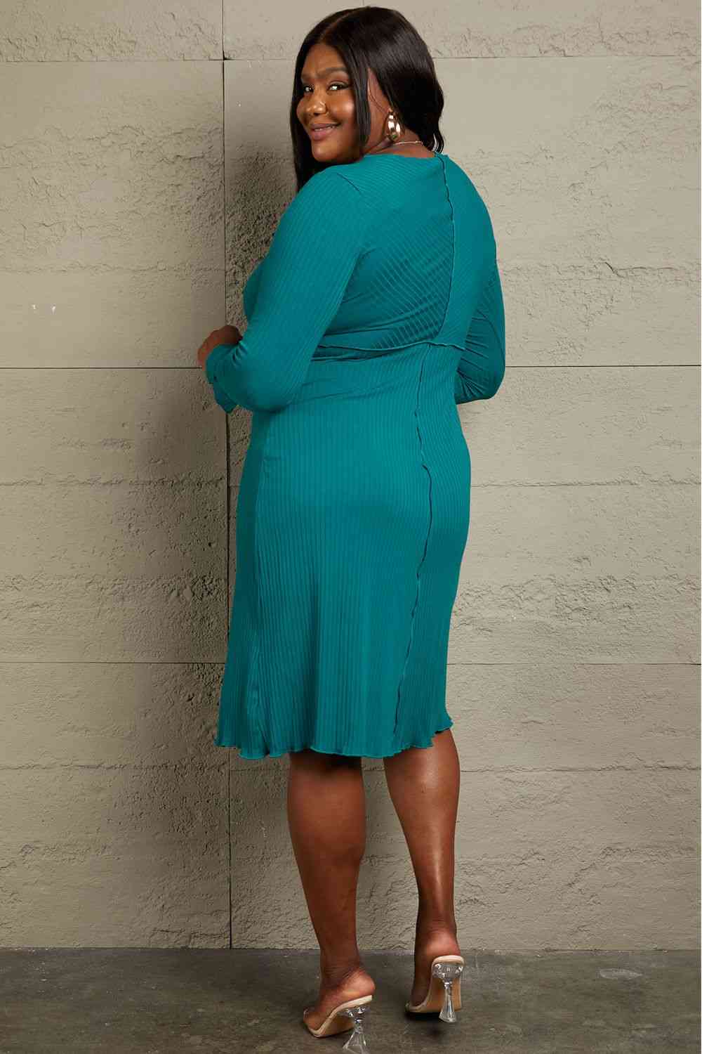 Culture Code Full Size Chevron Upper Bodycon Midi Dress-Street 360-Deep Teal-S-Urbanheer