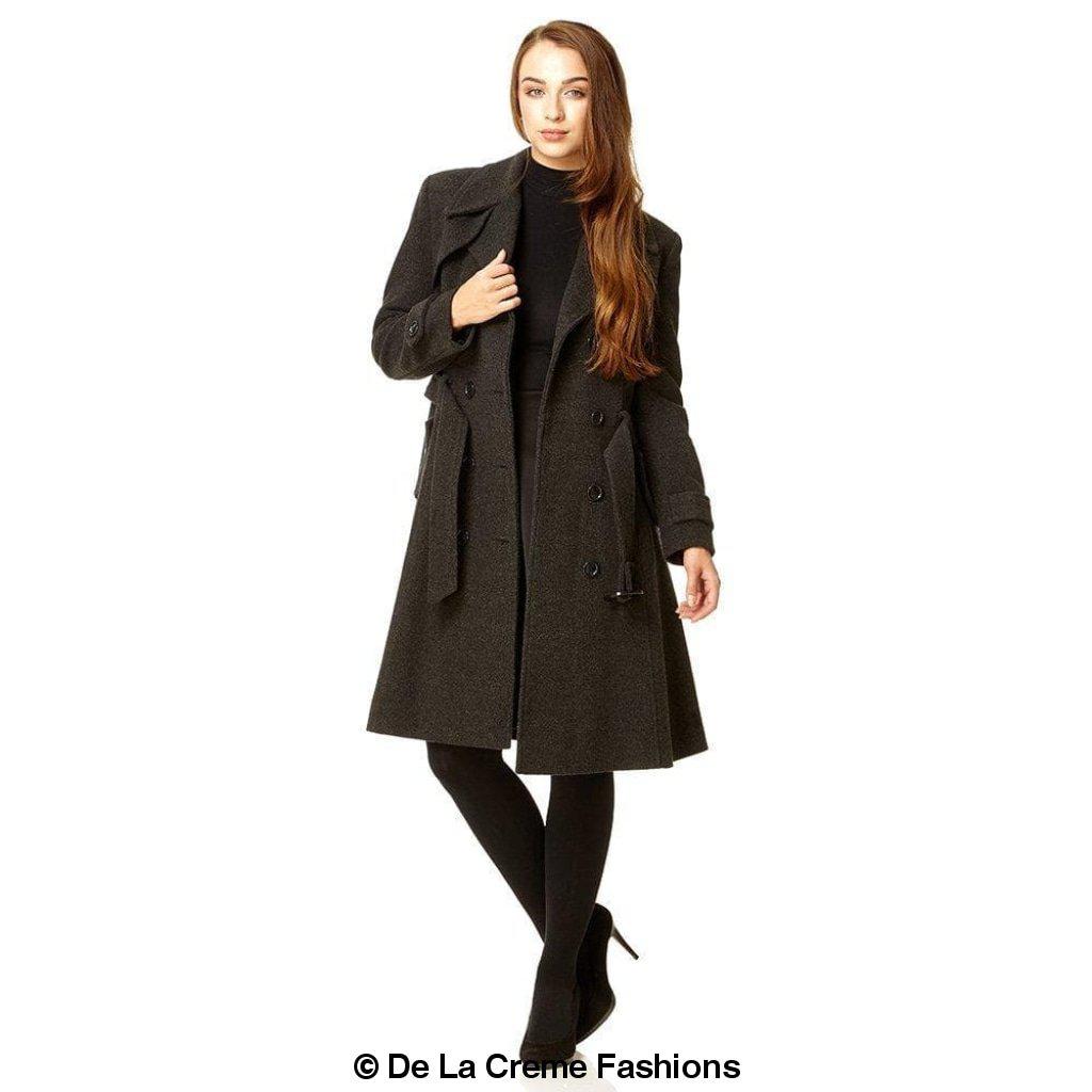 Wool Blend Double Breasted Coat (1201)-Rose Eleusis-UK 10/EU 38/US 6-Black-Urbanheer