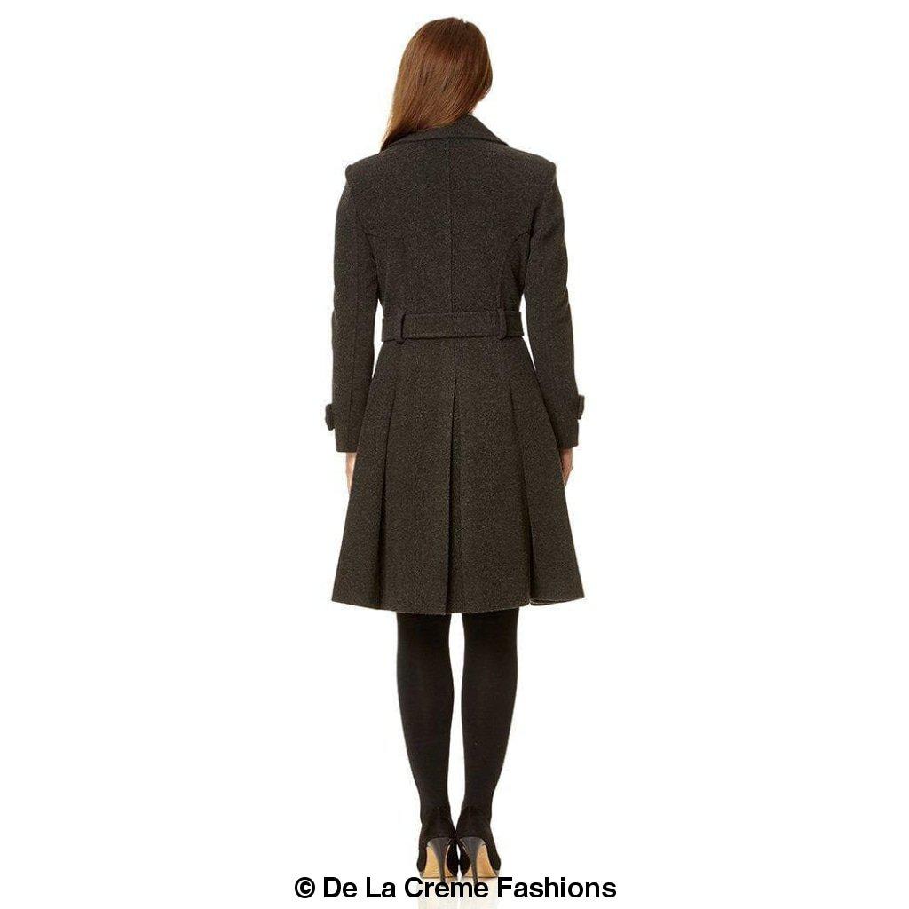 Wool Blend Double Breasted Coat (1201)-Rose Eleusis-UK 10/EU 38/US 6-Black-Urbanheer