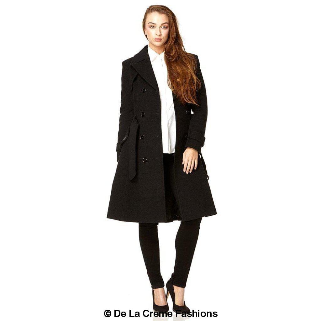 Wool Blend Double Breasted Coat (1201)-Rose Eleusis-UK 10/EU 38/US 6-Black-Urbanheer
