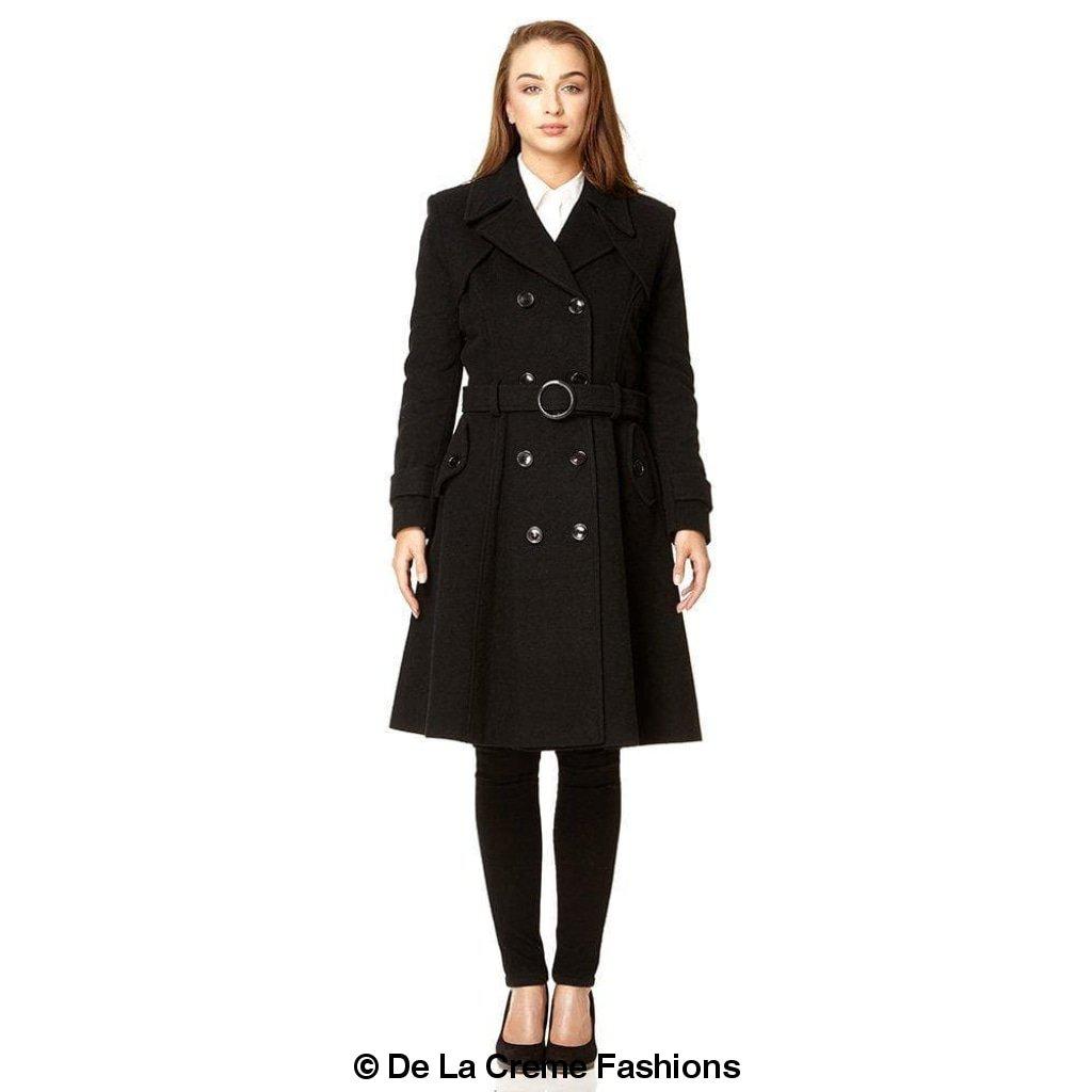 Wool Blend Double Breasted Coat (1201)-Rose Eleusis-UK 10/EU 38/US 6-Black-Urbanheer