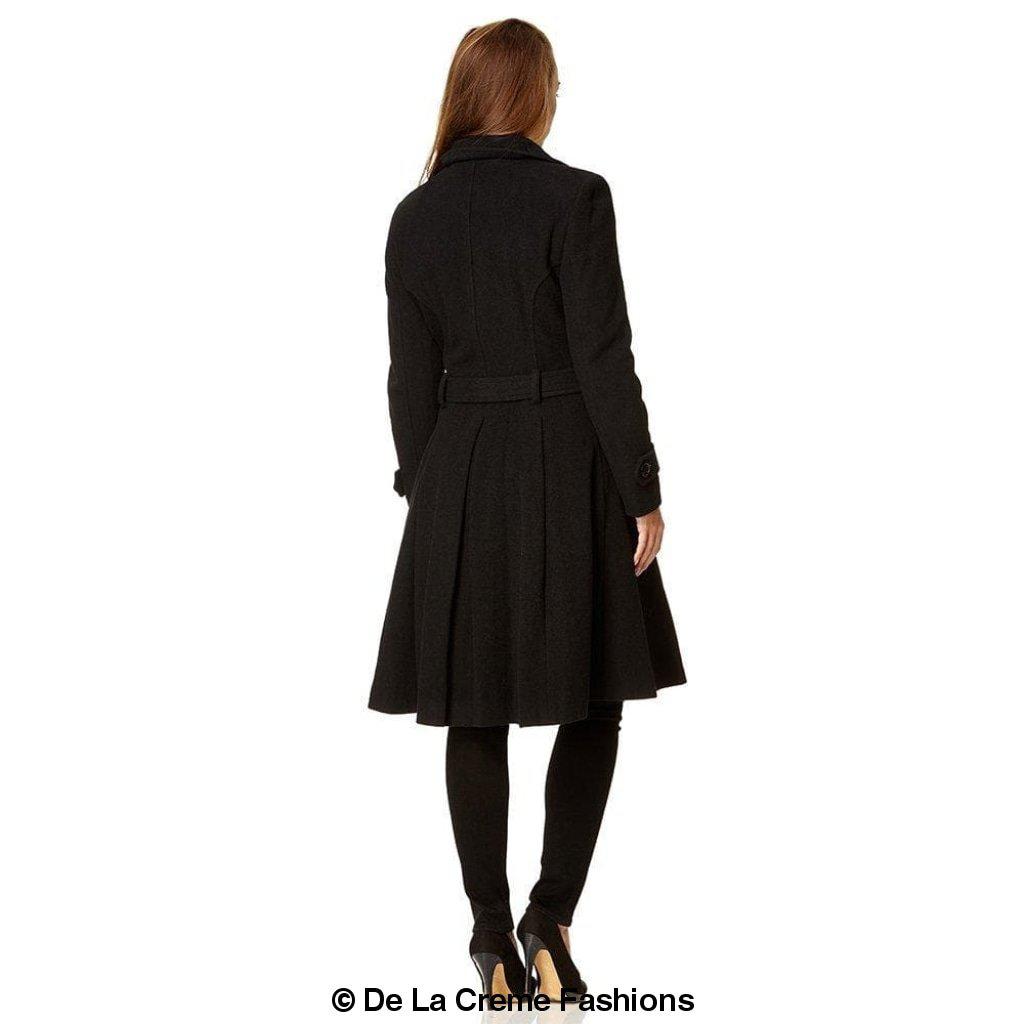 Wool Blend Double Breasted Coat (1201)-Rose Eleusis-UK 10/EU 38/US 6-Black-Urbanheer