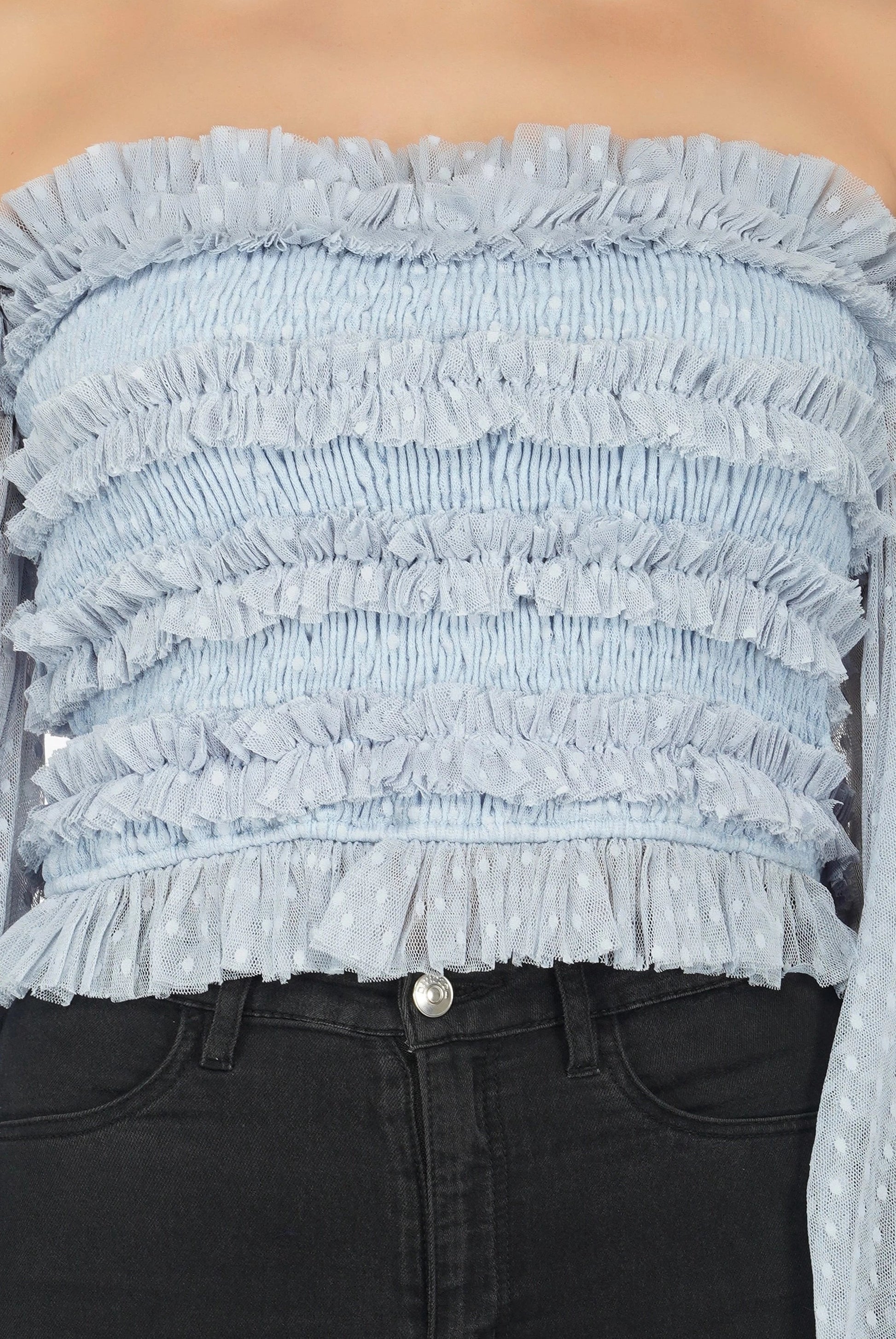 Rolf Top in Blue Polka.-lace and beads-UK 6-Urbanheer