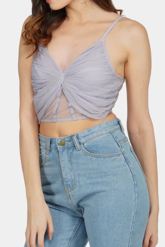 Olivia Bow Mesh Top In Lilac.