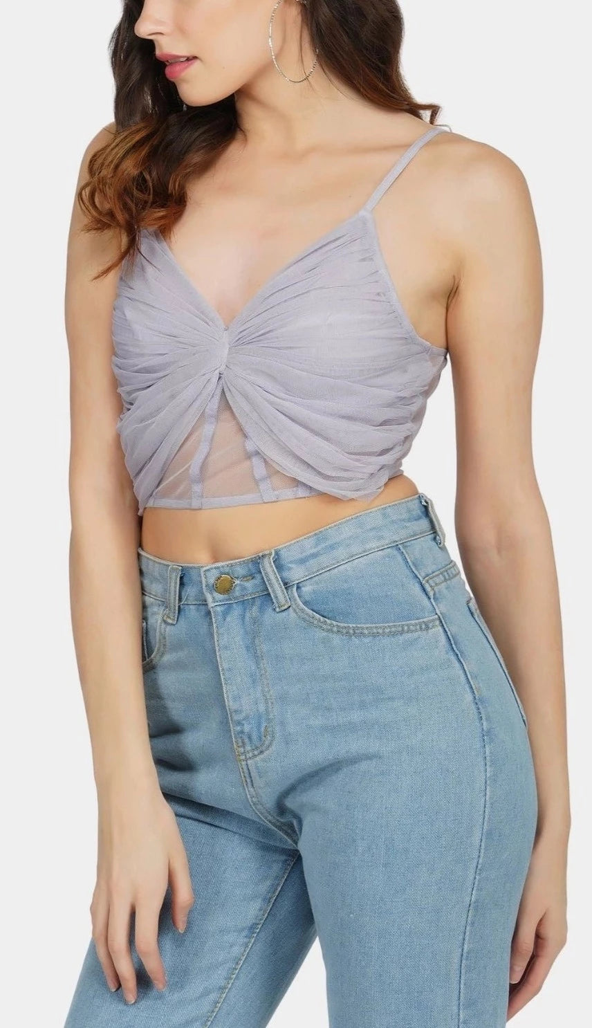 Olivia Bow Mesh Top In Lilac.-lace and beads-UK 8-Urbanheer