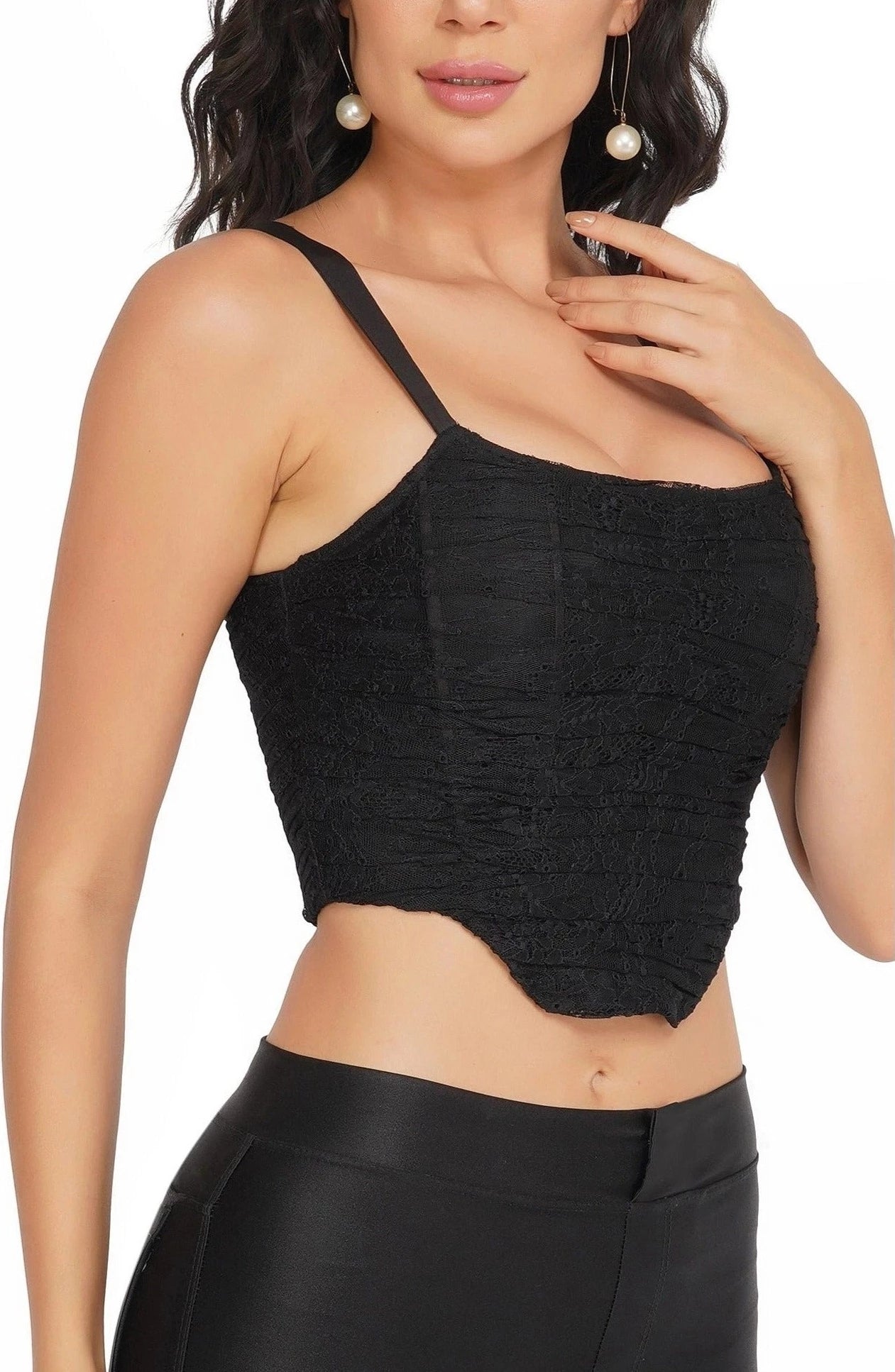 Devon Black Lace Corset Top.-lace and beads-UK 6-Urbanheer