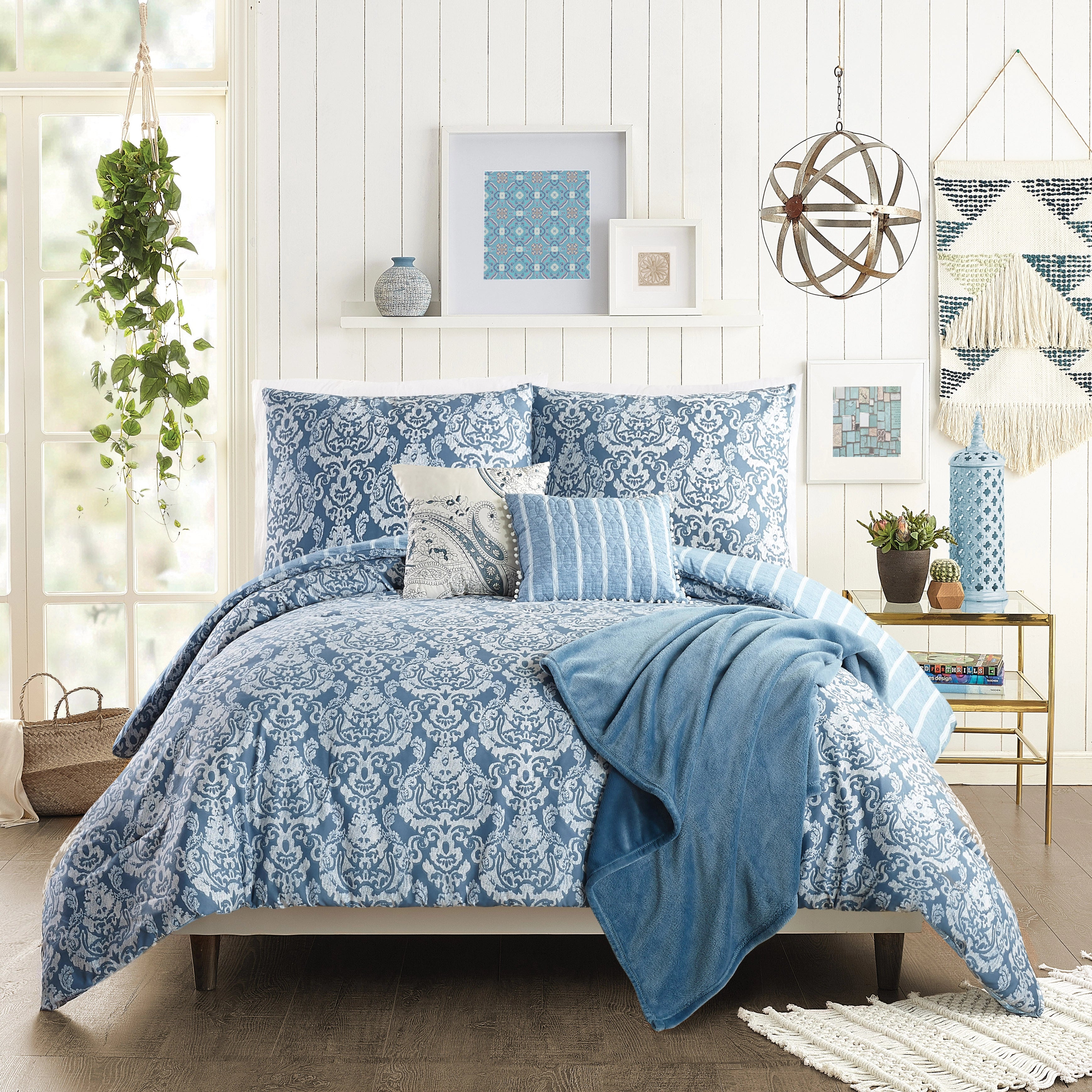 Tonal Damask 6-Piece Comforter Set By Jessica Simpson.-peking handicraft-King-Urbanheer