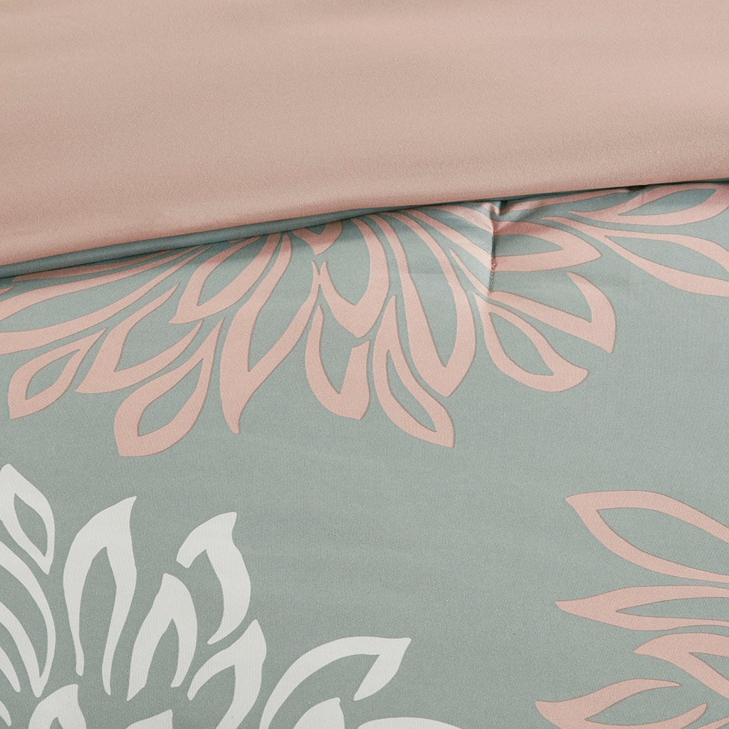 Floral Complete Comforter And Sheet Set, Blush/Grey-Olliix-Twin-Urbanheer