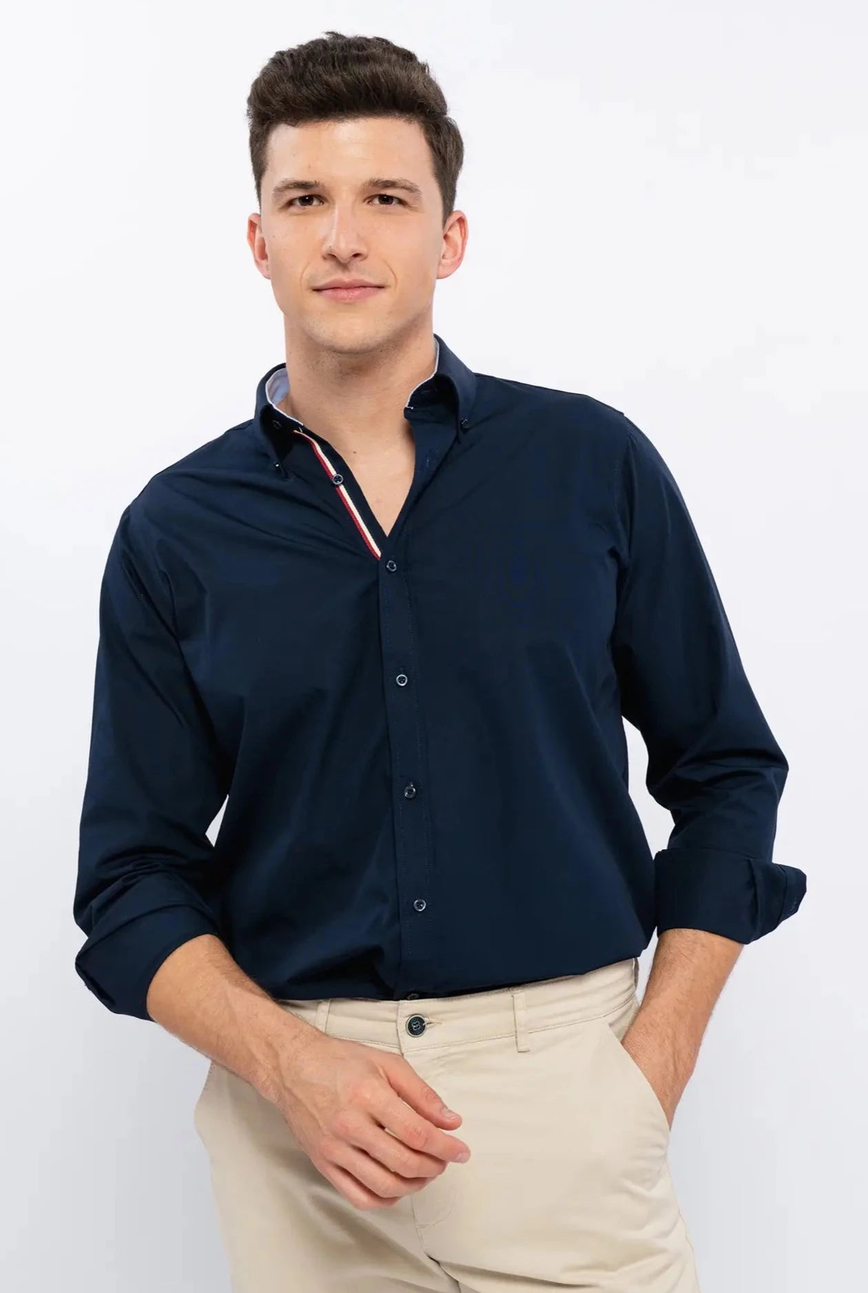 Classic Blue Cotton Shirt-Dresses-SMF-S-Urbanheer