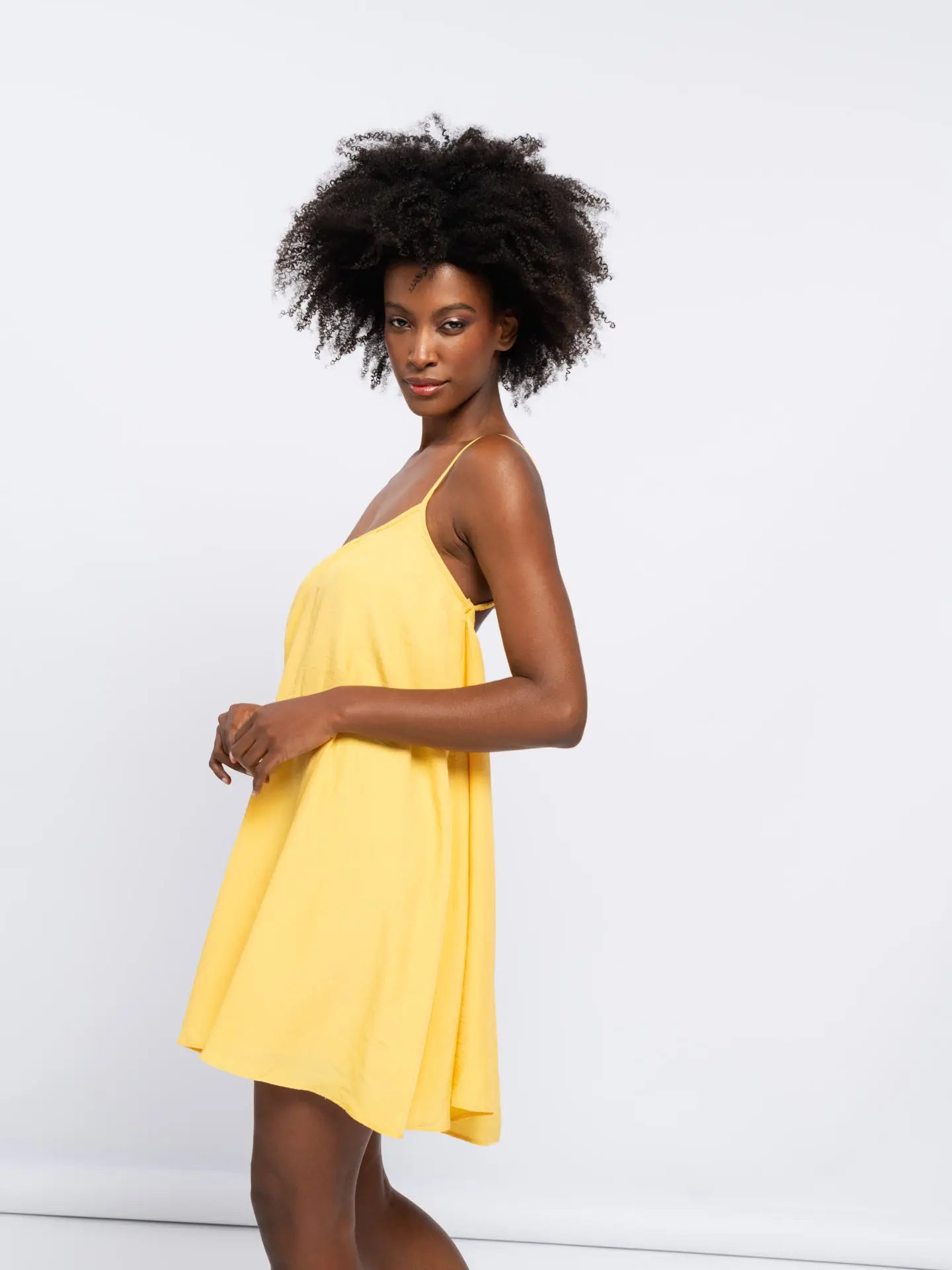 Yellow Dress With Square Neckline-Dresses-SMF-S-Urbanheer
