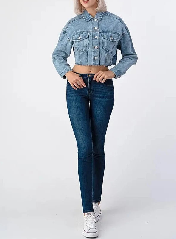 Raw Edge Medium Washed Denim Jacket-Clothing-Heart&Hips-Small-Urbanheer