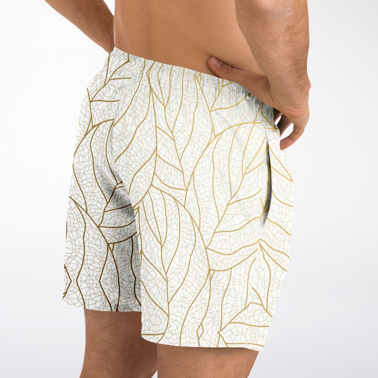 Abstract Gold Leaf 5.5" Men Swim Shorts-Subliminator-XS-Urbanheer