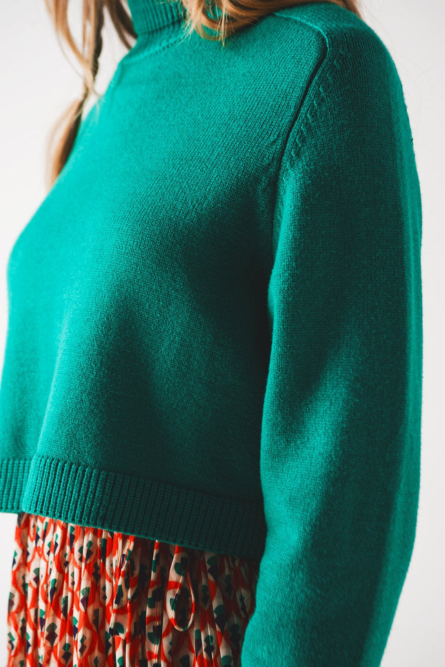 High Neck Cropped Jumper In Green-Clothing - Women-Q2-Urbanheer