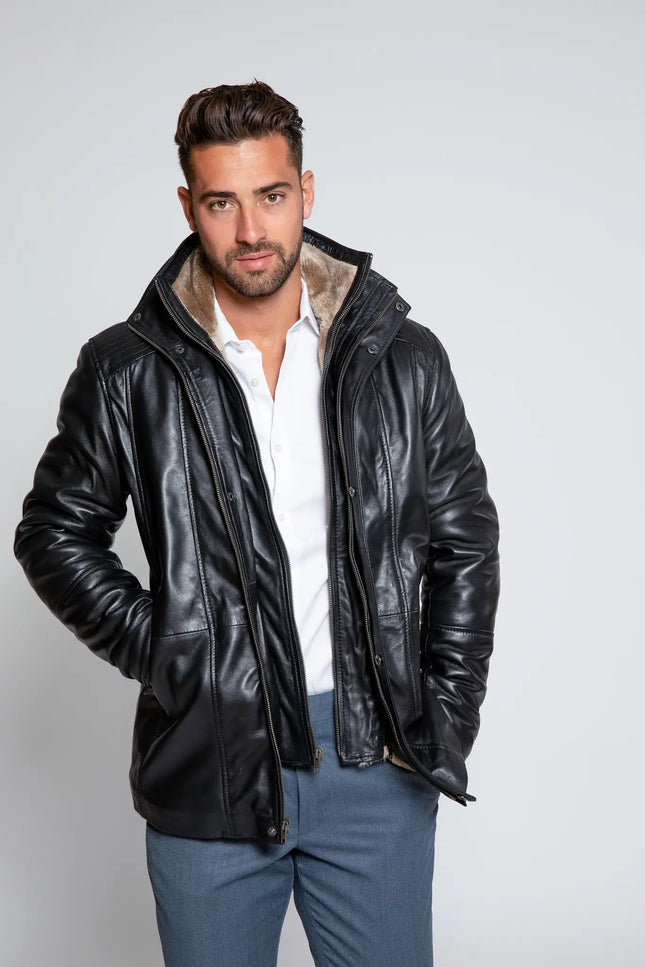 Men'S Tiberius Premium Lambskin Leather Coat With Fur-Clothing - Men-Fadcloset-Urbanheer