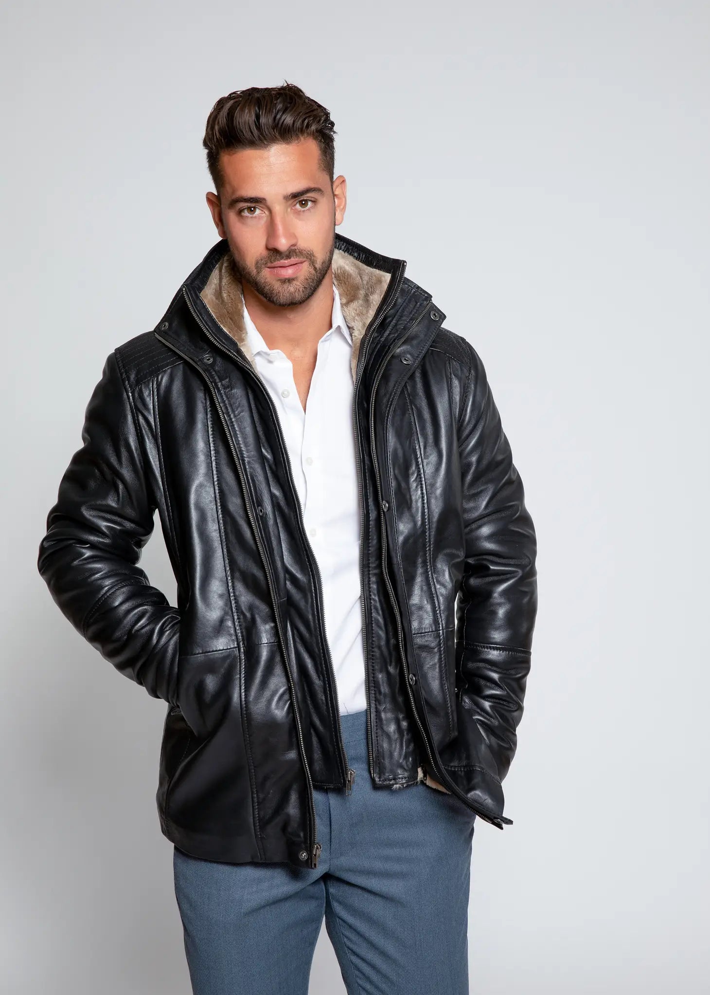Men'S Tiberius Premium Lambskin Leather Coat With Fur-Clothing - Men-Fadcloset-XS-Urbanheer