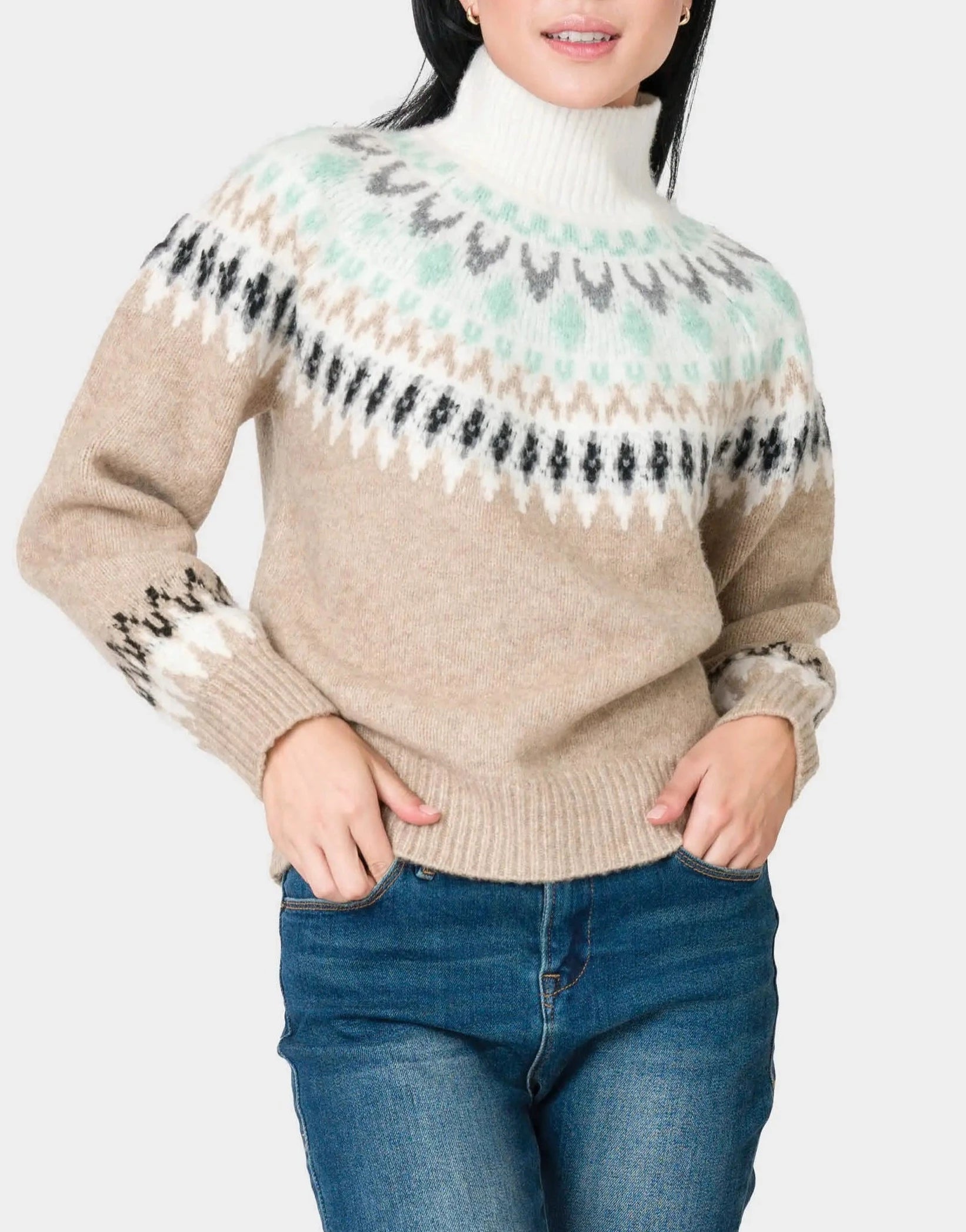 Mock Neck Fair Isle Sweater-Gibsonlook-XXS-Urbanheer