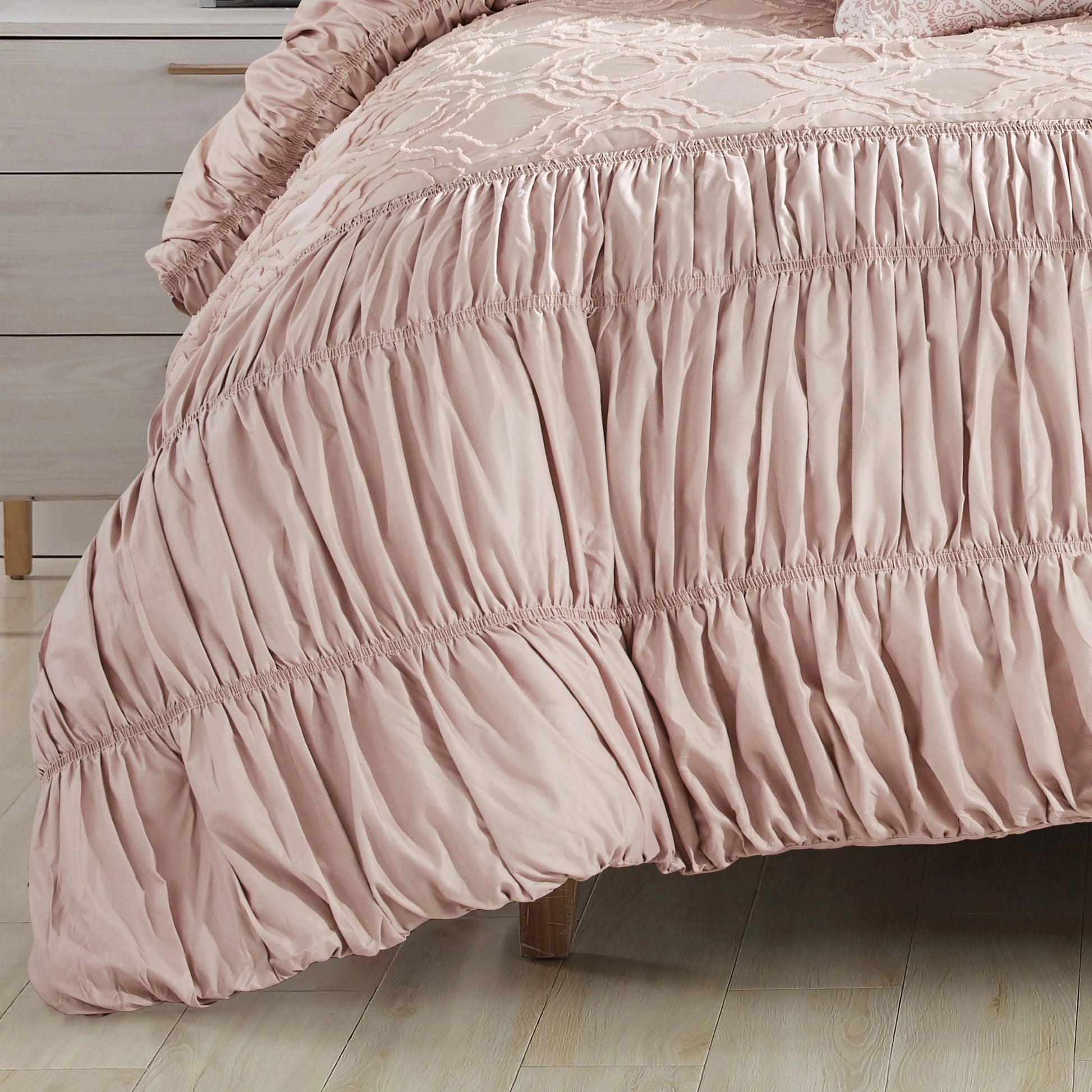 Ultra Soft Ruffle Pink Pleated Comforter - 7 Piece Set-linen mart-King-Urbanheer