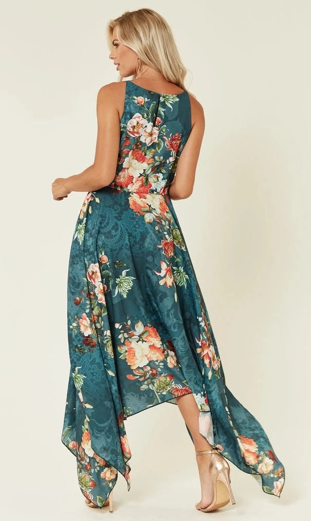 Cosmos Blue Printed Dress-lace and beads-UK 8-Urbanheer