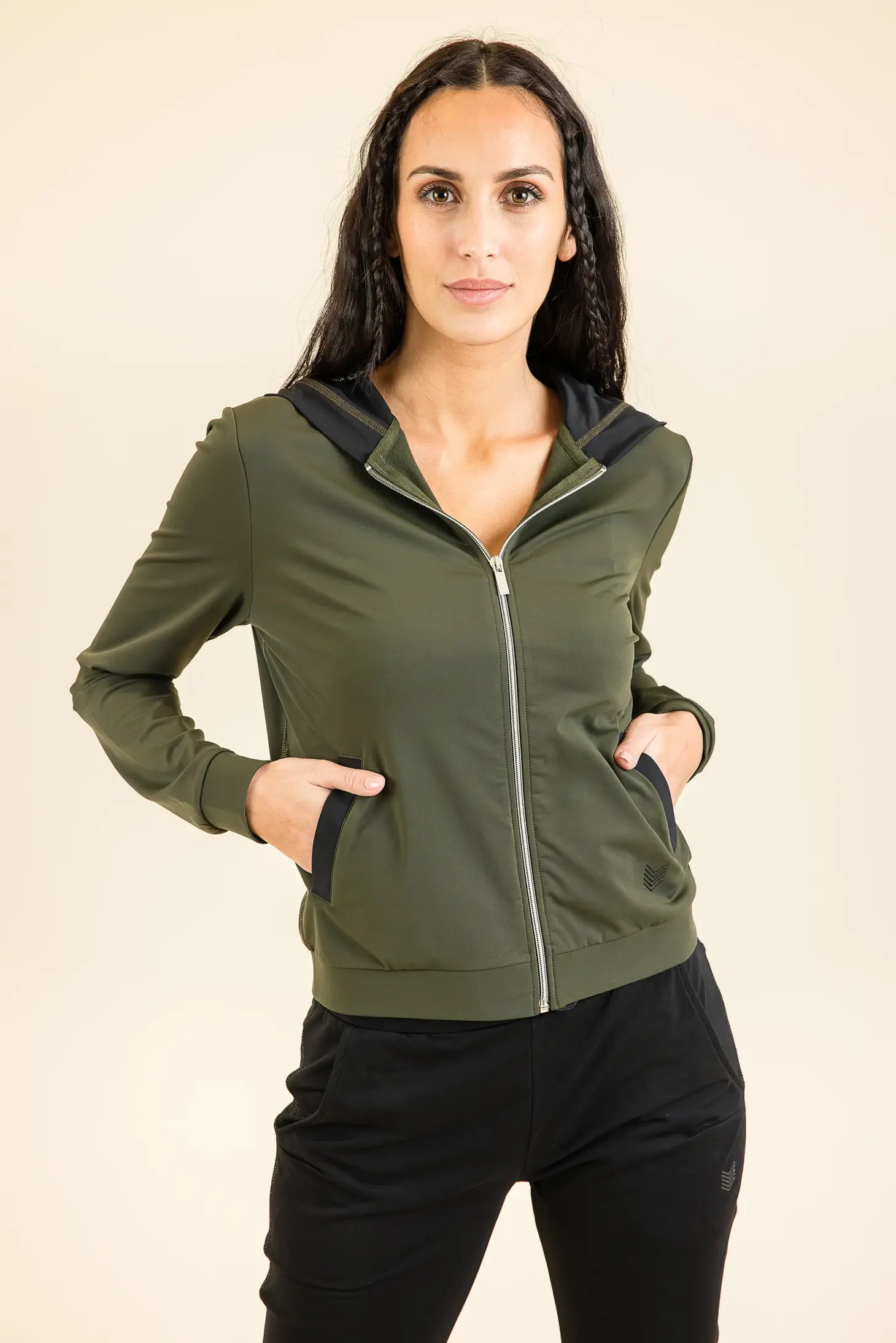 Basics Essentials | Kimy-Hood Plain Khaki/Golden Athleisure Jacket-HBT-XS-Urbanheer
